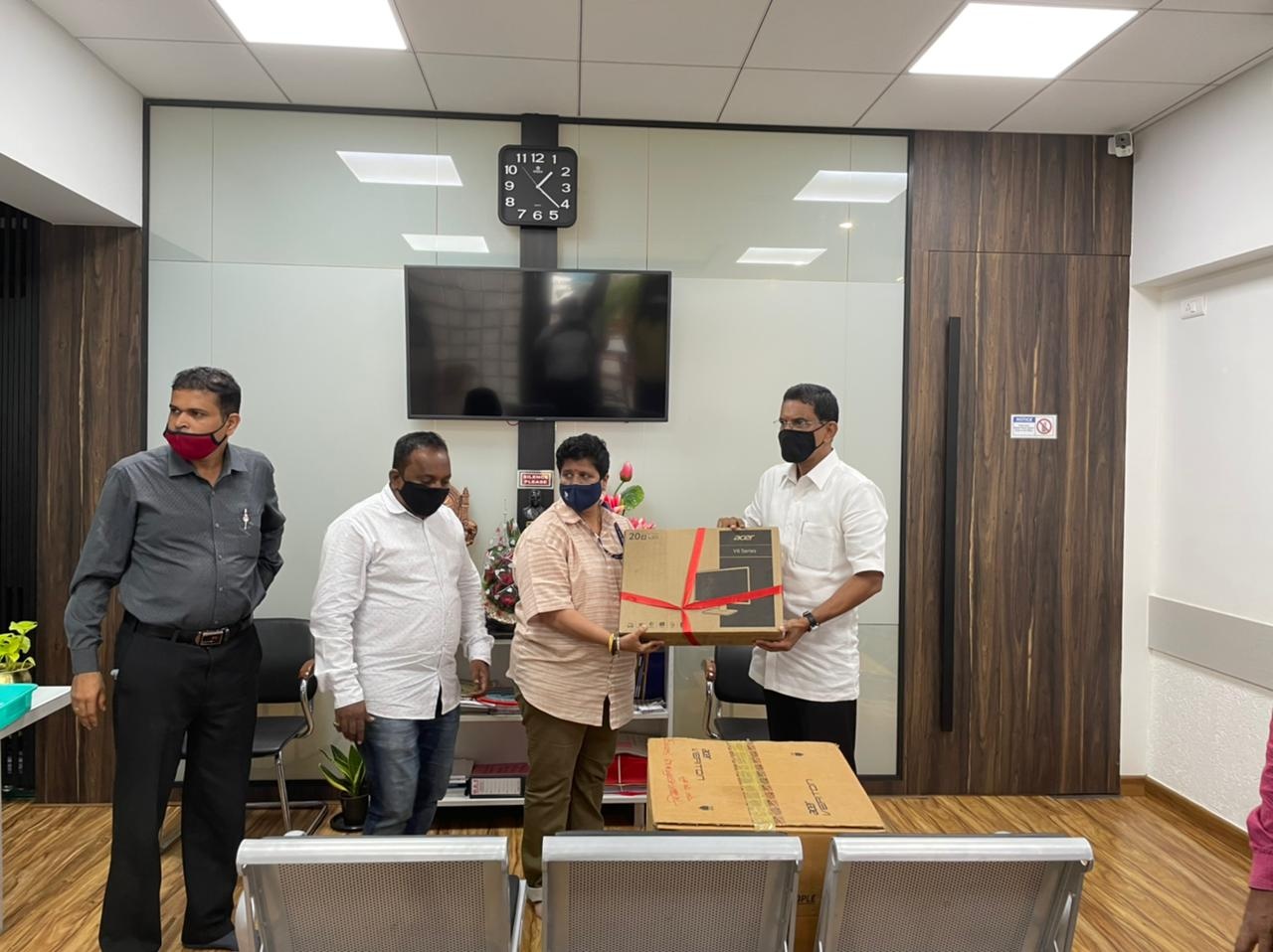 To encourage usage of modern equipments in digital age to promote Digital India, Distribution of  Computer Sets and Printers funded through MLA Development Fund was carried out at Ration Centre in Borivali West (One Computer Set), Railway Police Station, 