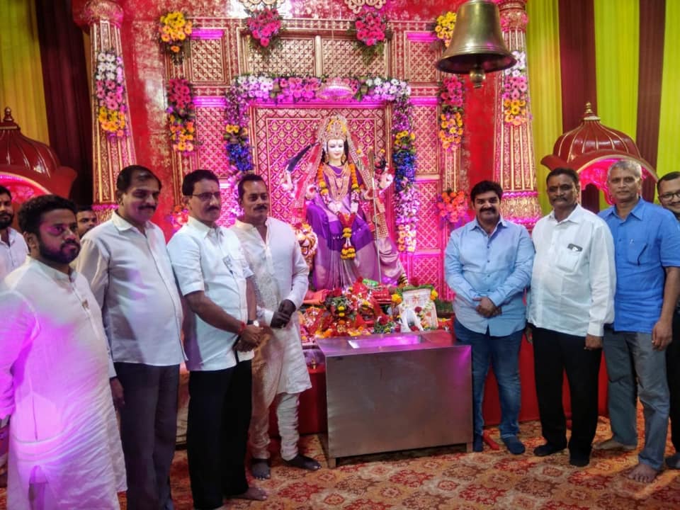 Shri. Sunil Rane seeking blessings from Ambe Mataji at Korakendra Navratri Mahotsav with Shri. Ganesh Naidu ji.