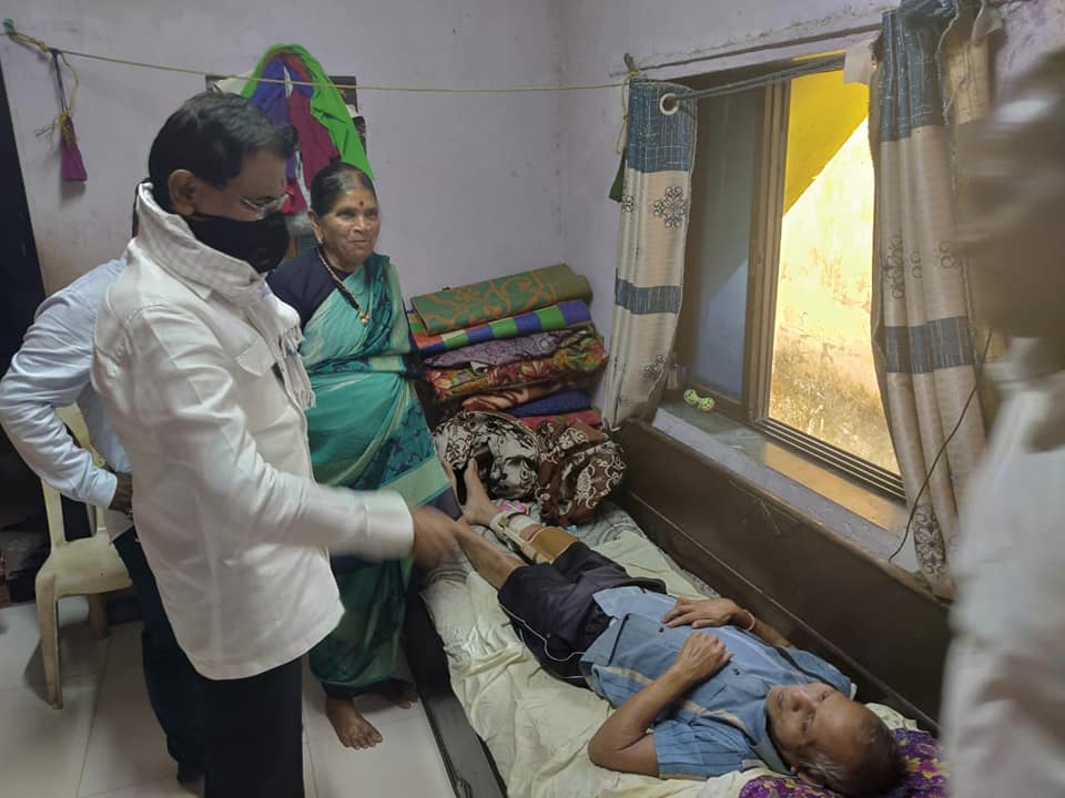 A resident of Manori village named Mr. Yashwant Koli, got a paralysis attack and was taken to the hospital by the ambulance donated by Atharva Foundation.  Visited Mrs. Subhadra Yashwant Koli's residence and inquired about Mr. Yashwant Koli's health.