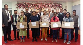 Shri. Sunil Rane under the initiative of the Atharva Foundation, '100 computers 100 daughters 100 days' distributed laptops to the daughters of Martyrs at Zilla Sainik Board to provide them educational support organized by Ex-service men's welfare associa